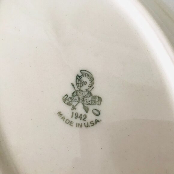 1942 Green Striped Serving Bowl Warwick 10" Restaurant Ware Heavy China Vintage - Picture 5 of 8